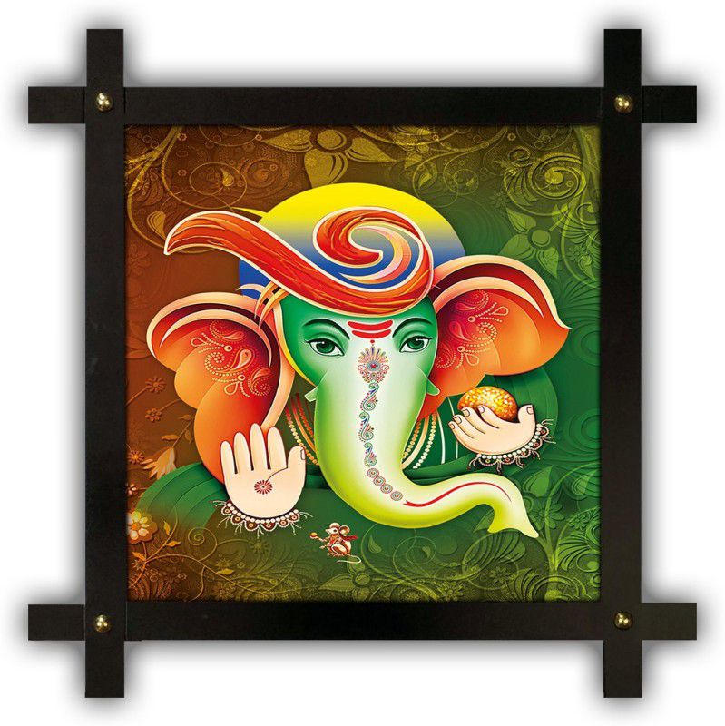 Poster N Frames Cross Wooden Frame Hand-Crafted with photo of Ganeshji (ganpati) 14743-crossframe Digital Reprint 16.5 inch x 16.5 inch Painting  (With Frame)