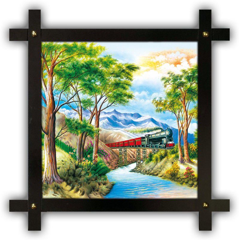 Poster N Frames Cross Wooden Frame Hand-Crafted with photo of Hand Painting Landscape Scenery 26030 Digital Reprint 16.5 inch x 16.5 inch Painting  (With Frame)