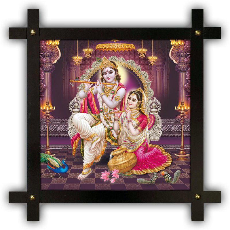 Poster N Frames Cross Wooden Frame Hand-Crafted with photo of Radha Krishna 20677 Digital Reprint 16.5 inch x 16.5 inch Painting  (With Frame)