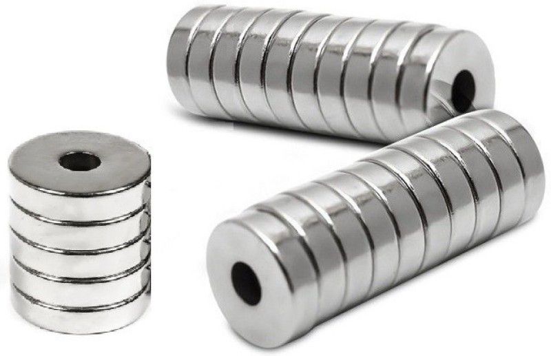ART IFACT 25 Pieces of 10 mm x 3mm with 3mm hole Neodymium Magnets - Ring Magnets - N52 Rare Earth NdfeB Fridge Magnet, Multipurpose Office Magnets, Magnetic Paper Holder Pack of 25  (Silver)