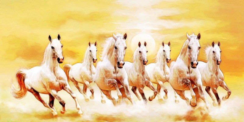 lucky seven horses running at sunrise ll 7 horse vastu poster in canvas print poster Fine Art Print  (48 inch X 24 inch)