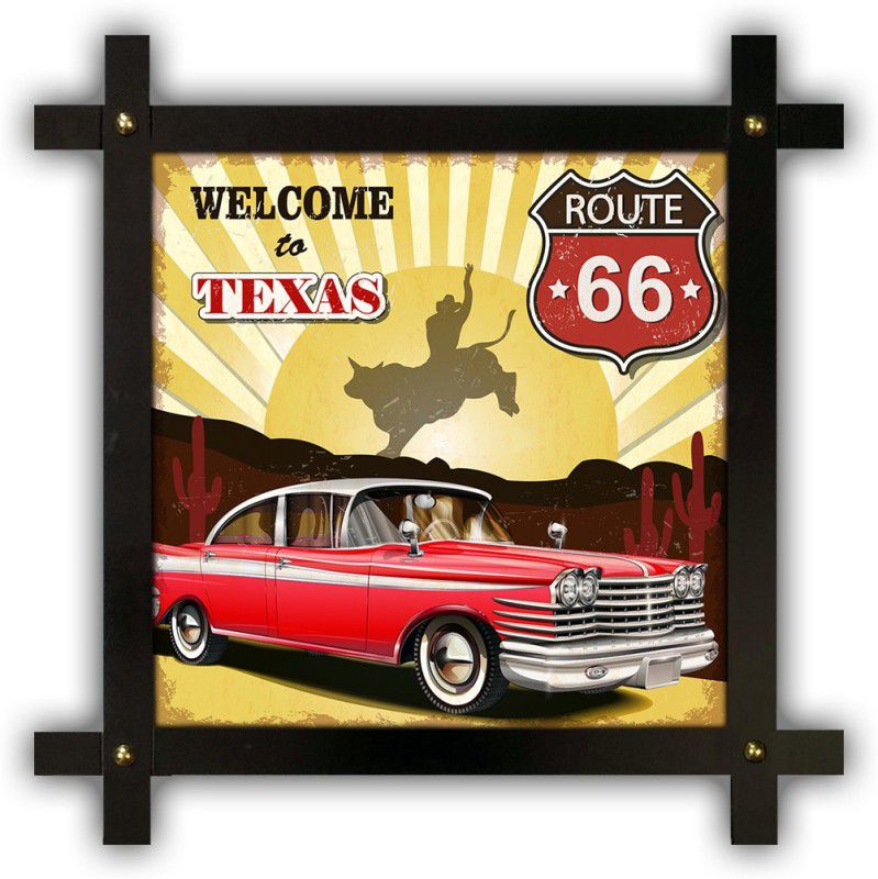 Poster N Frames Cross Wooden Frame Hand-Crafted with photo of Vintage garage retro poster p-24 Digital Reprint 16.5 inch x 16.5 inch Painting  (With Frame)
