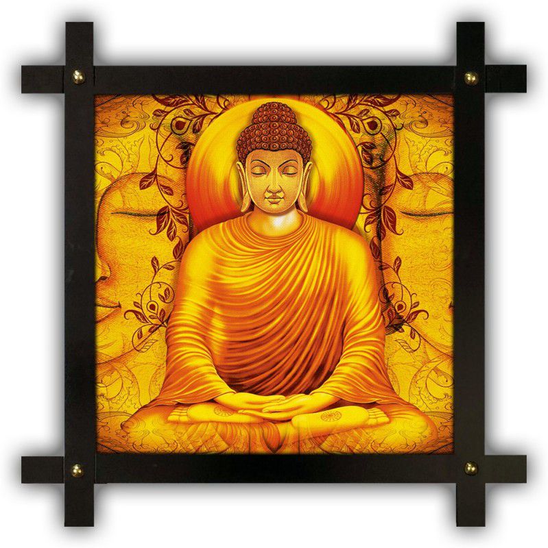 Poster N Frames Cross Wooden Frame Hand-Crafted with photo of Buddha 14573-Crossframe Digital Reprint 16.5 inch x 16.5 inch Painting  (With Frame)