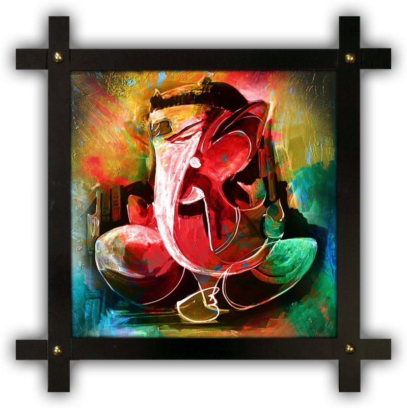 Poster N Frames Cross Wooden Frame Hand-Crafted with photo of Ganeshji (ganpati) 18193-crossframe Digital Reprint 16.5 inch x 16.5 inch Painting  (With Frame)