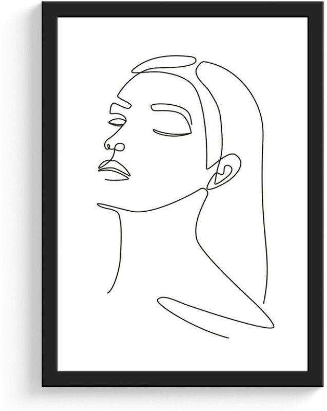 SC CREATIVES Seamless Woman Head One Line Framed Art Prints Painting with Plexi Glass Inches Wall Art Gift Posters for Wall Decor Wall Hangings - Black Frame | Ready To Hang Digital Reprint 12 inch x 9 inch Painting  (With Frame)