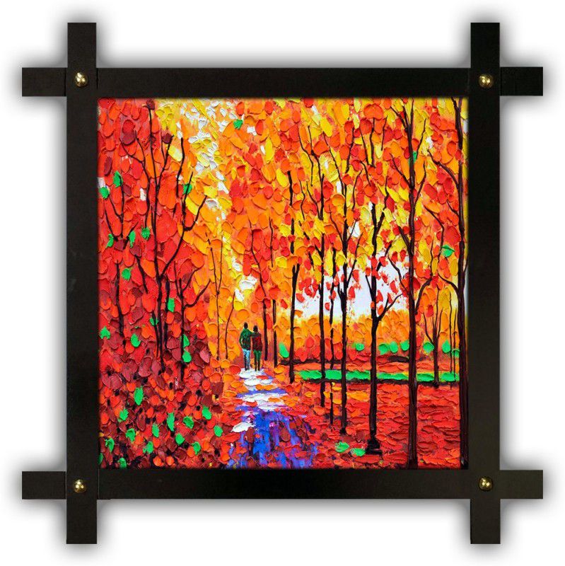 Poster N Frames Cross Wooden Frame Hand-Crafted with photo of Hand Painting Landscape Scenery 18198 Digital Reprint 16.5 inch x 16.5 inch Painting  (With Frame)