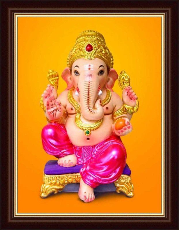 The 100 store Lord Ganesh Photo Frame Digital Reprint 13 inch x 9 inch Painting  (With Frame)