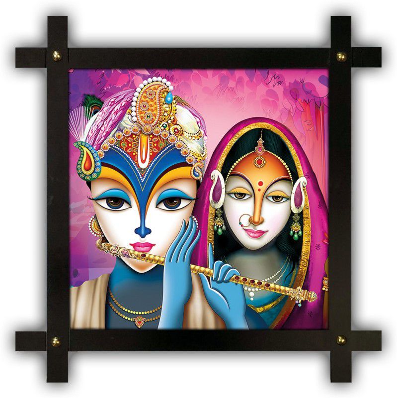 Poster N Frames Cross Wooden Frame Hand-Crafted with photo of Radha Krishna m-005 Digital Reprint 16.5 inch x 16.5 inch Painting  (With Frame)