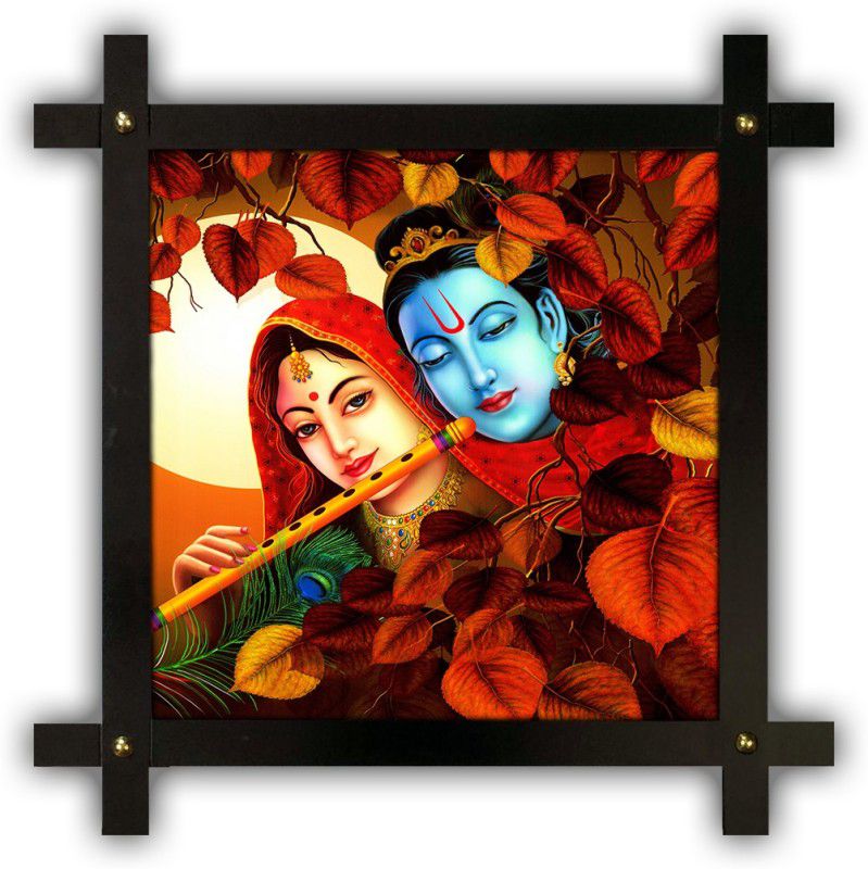 Poster N Frames Cross Wooden Frame Hand-Crafted with photo of Radha Krishna 17461 Digital Reprint 16.5 inch x 16.5 inch Painting  (With Frame)