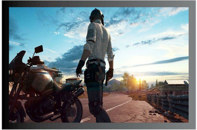 Pubg Game Frame Poster For Room Synthetic Wood Gloss Lamination F77 Paper Print  (14 inch X 20 inch, Framed)