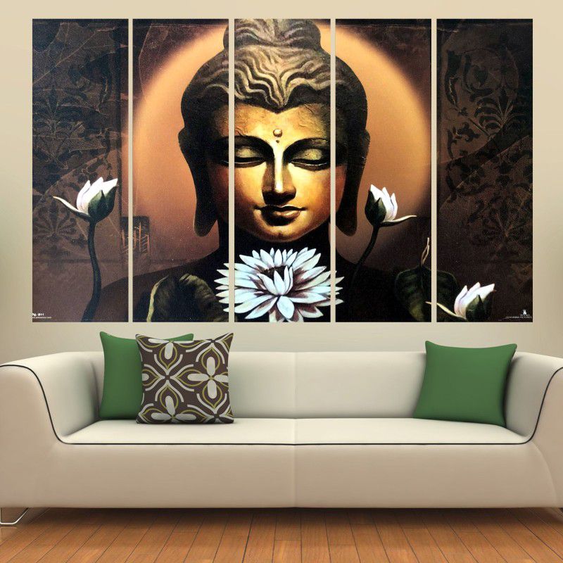 CN RETAILS Buddha Wall Painting Multiple Frames Big Size for Living Room, Home Decoration Digital Reprint 30 inch x 48 inch Painting  (With Frame, Pack of 5)