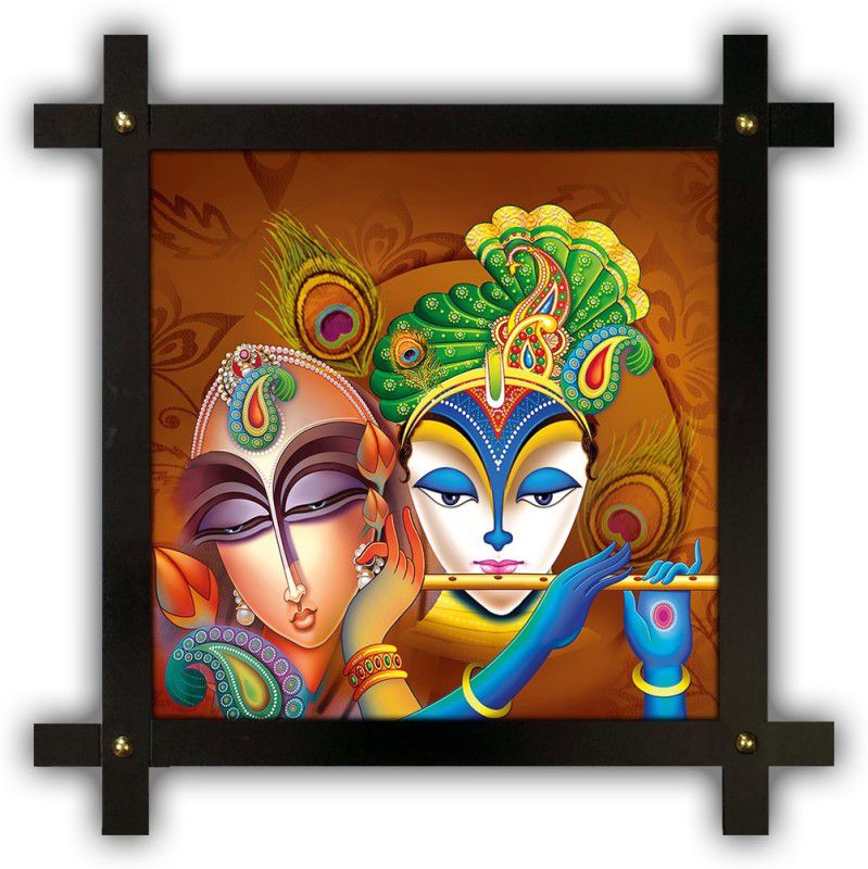 Poster N Frames Cross Wooden Frame Hand-Crafted with photo of Radha Krishna 14876 Digital Reprint 16.5 inch x 16.5 inch Painting  (With Frame)