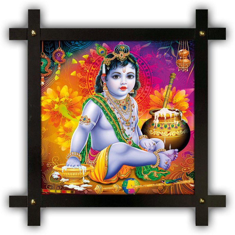 Poster N Frames Cross Wooden Frame Hand-Crafted with photo of Baby Krishna 14756-corssframe.jpg Digital Reprint 16.5 inch x 16.5 inch Painting  (With Frame)