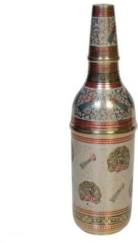Skywalk Hand Crafted Metal Brass Wine Bottle Box with Nakkashi Bidri Work,Brass Bottle mughul era- Showpiece for bar,Room Decor, Home Decor and Gifts-Peacock bidri Work Decorative Bottle  (Pack of 1)