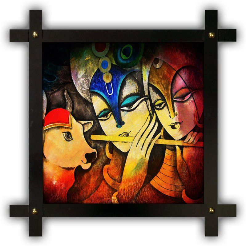 Poster N Frames Cross Wooden Frame Hand-Crafted with photo of Radha Krishna 18163 Digital Reprint 16.5 inch x 16.5 inch Painting  (With Frame)