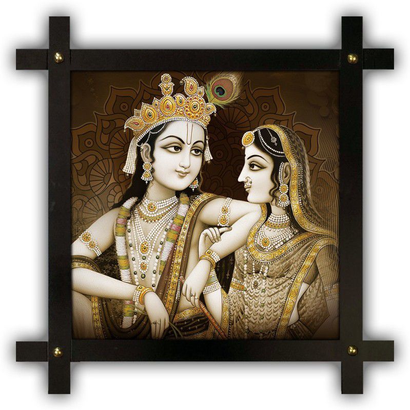Poster N Frames Cross Wooden Frame Hand-Crafted with photo of Radha Krishna 14670 Digital Reprint 16.5 inch x 16.5 inch Painting  (With Frame)