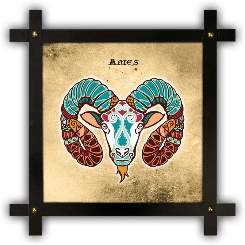 Poster N Frames Cross Wooden Frame Hand-Crafted with photo of Astrological Star sign Aries p-02 Digital Reprint 16.5 inch x 16.5 inch Painting  (With Frame)