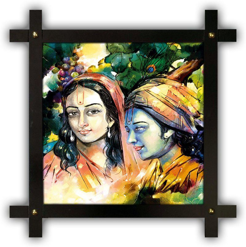 Poster N Frames Cross Wooden Frame Hand-Crafted with photo of Radha Krishna 11221 Digital Reprint 16.5 inch x 16.5 inch Painting  (With Frame)