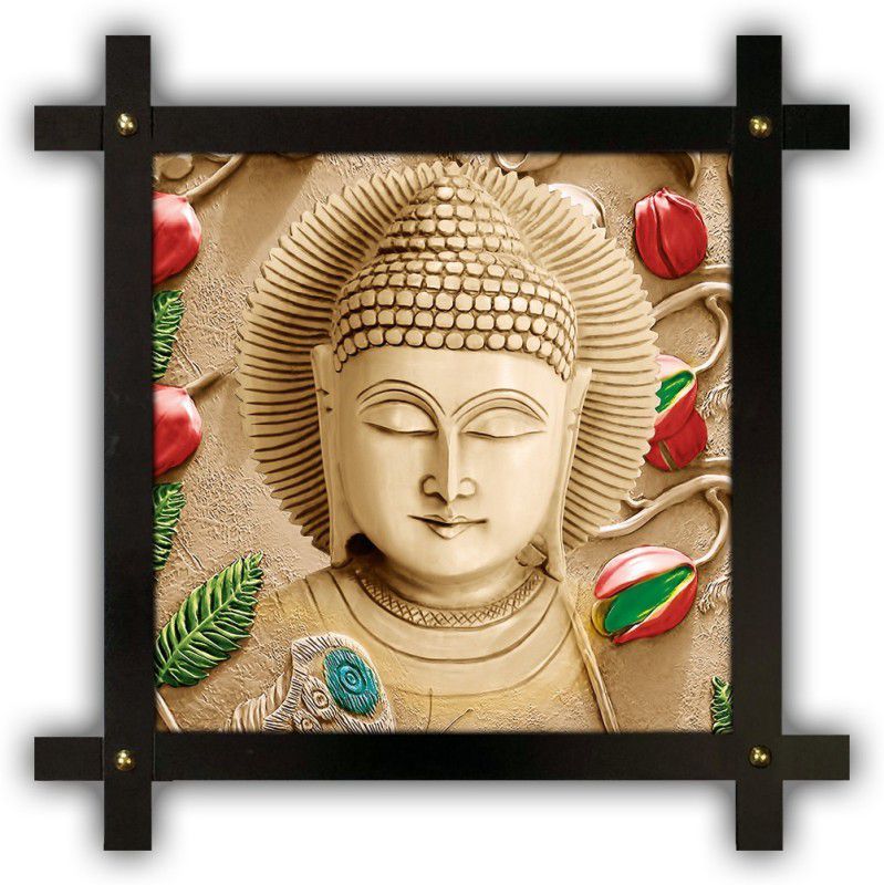 Poster N Frames Cross Wooden Frame Hand-Crafted with photo of Buddha m-92-Crossframe Digital Reprint 16.5 inch x 16.5 inch Painting  (With Frame)