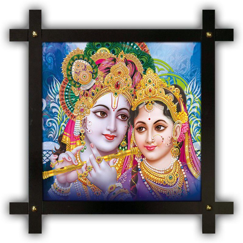 Poster N Frames Cross Wooden Frame Hand-Crafted with photo of Radha Krishna 4332 Digital Reprint 16.5 inch x 16.5 inch Painting  (With Frame)