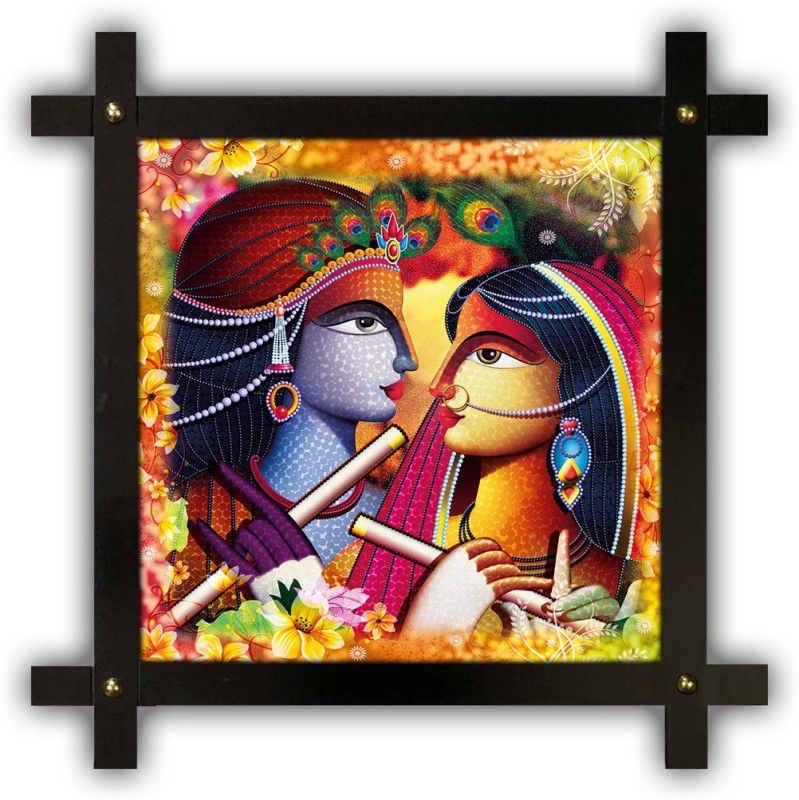 Poster N Frames Cross Wooden Frame Hand-Crafted with photo of Radha Krishna 14880 Digital Reprint 16.5 inch x 16.5 inch Painting  (With Frame)