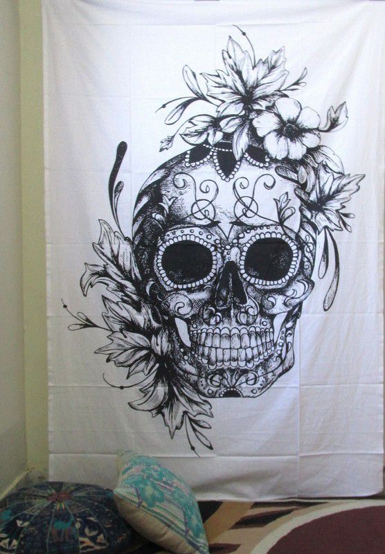 Craft Kala Black And White Skull Print Flag Tapestry  (Multicolor, Black, White)