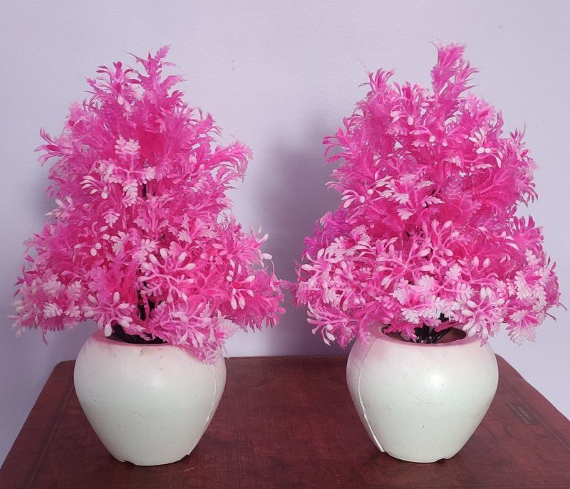 BK Mart Set of 2 Pink Bonsai Table Flower top for home shop office decoration gift Bonsai Wild Artificial Plant with Pot  (22 cm, Pink)