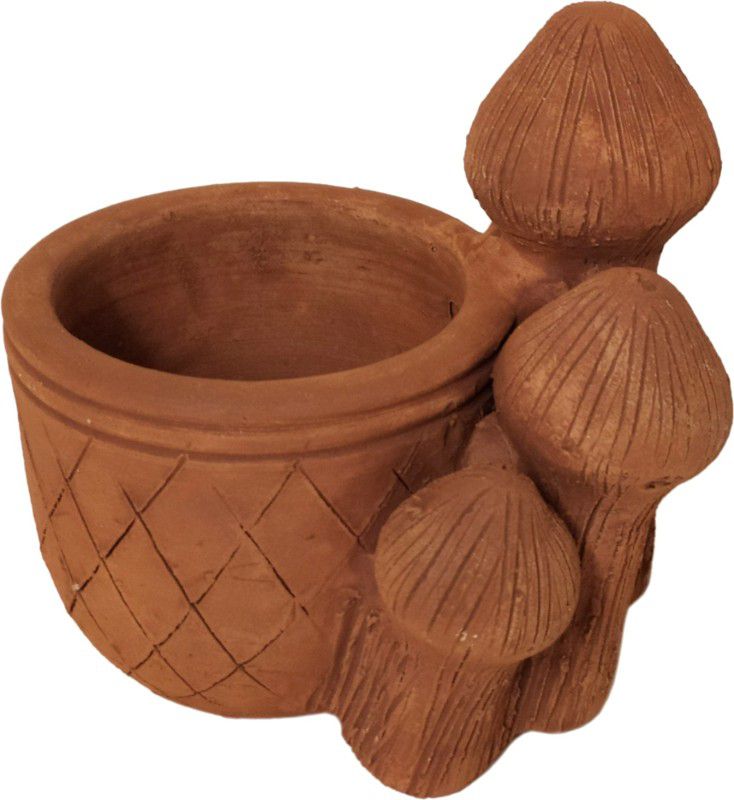 NAVIRA HANDICRAFT Indian Terracotta Mushroom Figurine Planter – Mini Table Top Planter Pot Terracotta Vase  (4.75 inch, Brown)