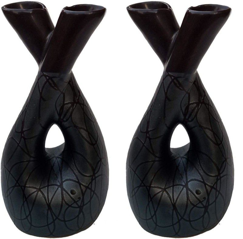 Eshan Creation Home Decoration Flower Pot Flower Vase Ceramic Vase  (8.2 inch, Black)
