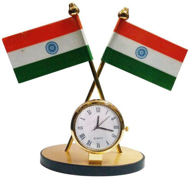 Tulsae INDIAN FLAG FOR CAR DASHBOARD WITH CLOCK Double Sided Wind Car Dashboard Flag Flag  (Nylon, Rayon)