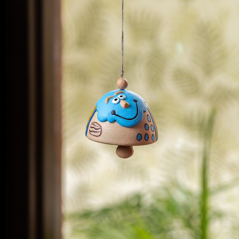 ExclusiveLane 'Cheerful Raincloud' Handmade Decorative Hanging Terracotta Windchime  (10.2 inch, Beige, Blue)