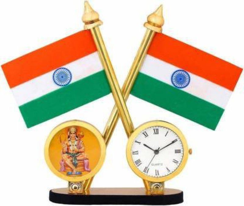 FLASHFULL Indian Flag with watch and fram in Lord of Hanuman ji In fram Image Double Sided Wind Car Dashboard Flag Flag  (Plastic)