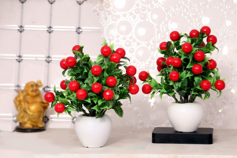 S-Biv Artificial Flowers Plants Décor Items For Decoration Home And Office Artificial Plant with Pot  (20 cm, Red)