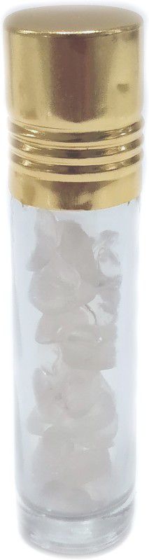 Maureen 10ml Clear Glass Roll On Bottle For Essential Oils,Natural Clear Quartz Chips Filled Refillable Roller Bottle, Roller Bottle with Natural Clear Quartz Chips Inside Design6 Decorative Bottle  (Pack of 1)
