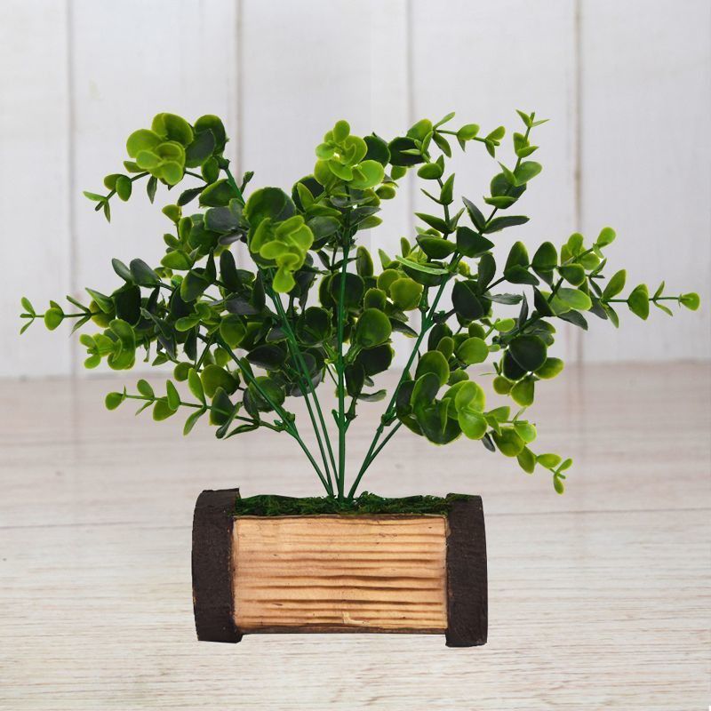 DecoreBugs Aritificial Tulsi Leaves in Buckle Pot Wild Artificial Plant with Pot  (28 cm, Green)