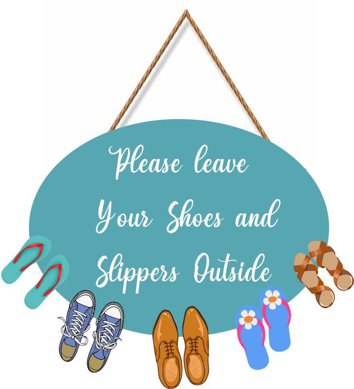 Red Rose Enterprises Please Leave Your Shoes And Sliiper Outside Wooden Shoes Hanging  (21 cm X 31 cm, Multicolor)