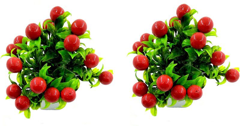 RESILIENCE Best For Home/Office Table Decoration or Gift Table Flower Pot Bonsai Artificial Plant with Pot  (15 cm, Red, Green)