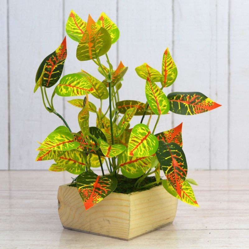 DecoreBugs Artificial Croton Plant leaves in Pot Artificial Plant with Pot  (28 cm, Green)
