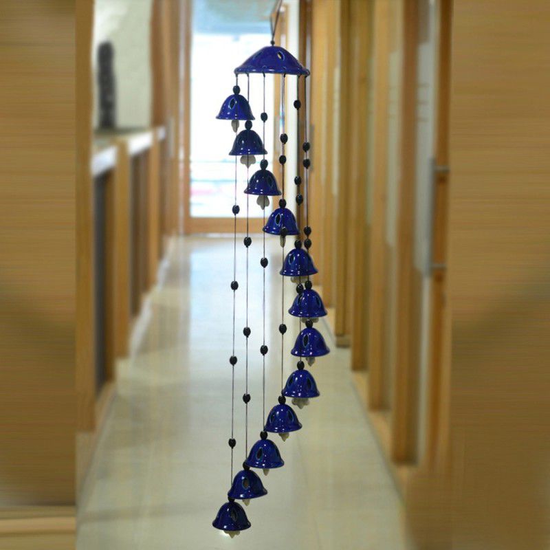 ExclusiveLane Hand-Crafted	Hanging Tuneful Decorative Ceramic Windchime  (37 inch, Blue)