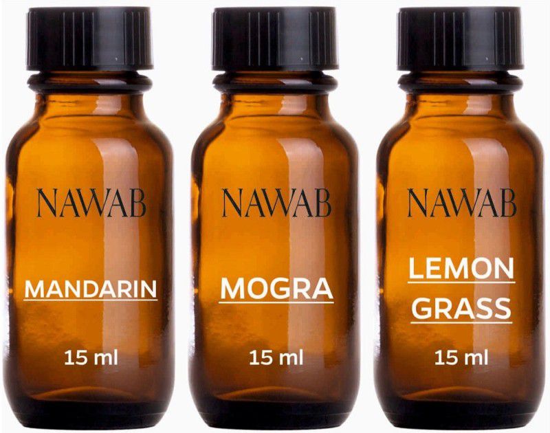NAWAB essential aroma Diffuser oil(Mandarin,Lemongrass,Mogra-15ml each) Aroma Oil