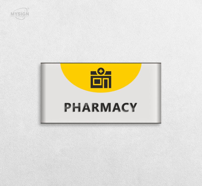 MYSIGN Wooden Pharmacy sign board for hospital (6X12") Name Plate  (Silver)
