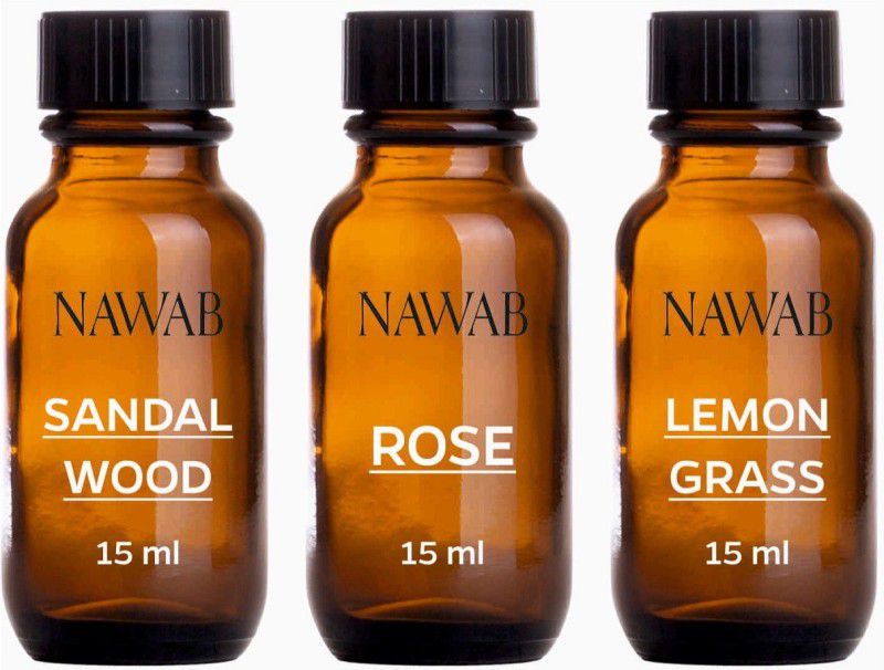 NAWAB essential aroma Diffuser oil(Sandalwood,Lemongrass,Rose-15ml each) Aroma Oil