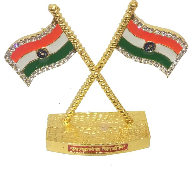 salvusappsolutions Premium Indian National Flag with Satyamev Jayate Symbol Gold Plated & Brass for Car Dashboard & Official Purpose Triangle Car Dashboard Flag Flag  (Metal)