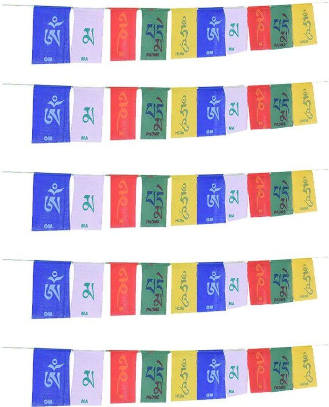 Ryme Feng Shui Tibetan Buddhist Prayer Flag for bike / car / home / office - Pack of 5 Square Car Window Flag Flag  (Cotton)