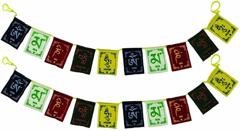 TickRight Prayer Flags for Home, Office, Desk, Cycle, Bike, Scooter and Car Decor, Wall, Door, Window hangings for Good ambience (6 x 8, 75) - Pack of 2 Rectangle Car Window Flag Flag  (Cotton)