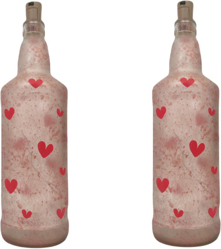 CraftyLooKs Hand Painted Heart Shape Glass Bottle for Decoration with Lightening Cork Decorative Bottle  (Pack of 2)