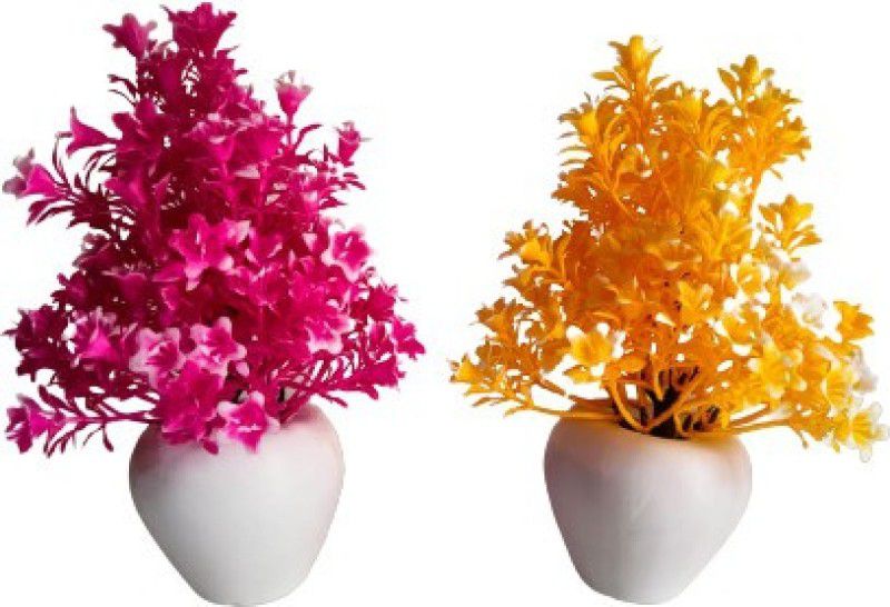 PR CREATION Bonsai Wild Artificial Plant with Pot  (18 cm, Yellow, Pink, White)