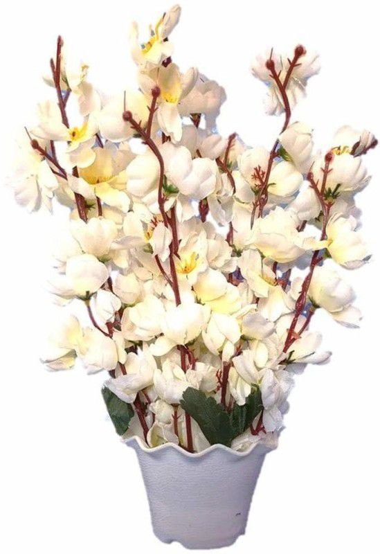 Green Plant indoor Orchid2285 Bonsai Wild Artificial Plant with Pot  (23 cm, White)