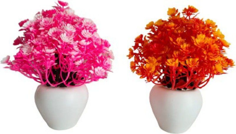 PR CREATION Bonsai Wild Artificial Plant with Pot  (16 cm, Orange, Pink, White)