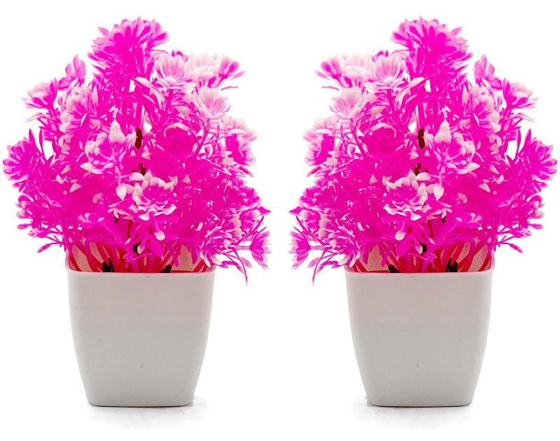 GOHIL Artificial Plants Pack of 2 for Home Office Decoration Bonsai Wild Artificial Plant with Pot  (14 cm, Pink)